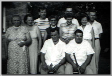 Karolina Waitkus, Ann Hicks, Pete, Fran, Paul, Dorothy, Agnes & Kash Waitkus Seated: Joe Waitkus,  John Hicks Circa 1950